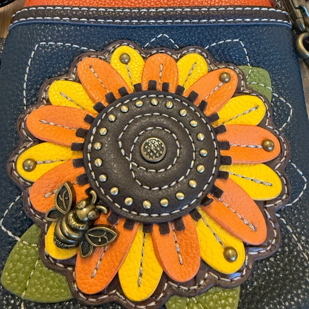 Chala Black, Orange & Yellow Sunflower Crossbody Bag - Picture 2 of 8